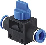 Picture of plastic ball valve 3/2 with push-in fittings and mounting holes